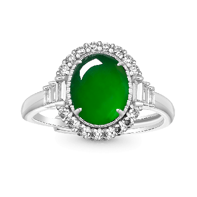 Cabochon Vivid Green Jadeite Ring