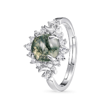 Green Moss Agate Adjustable Ring