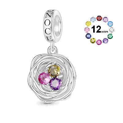 Bird's Nest Three Eggs Birthstone Pendant