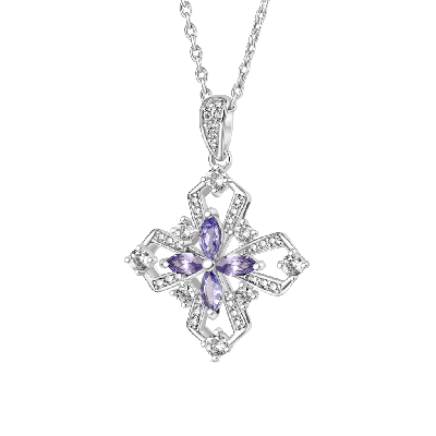 Oval-cut Tanzanite Flower Necklace