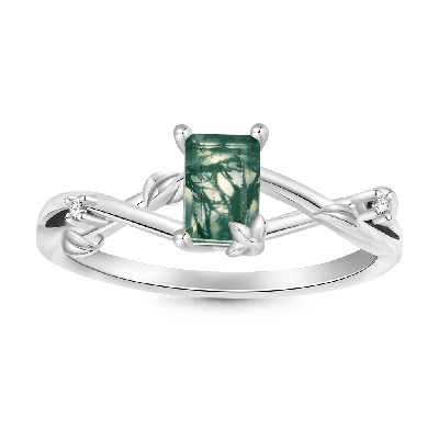 Vine Moss Agate Solitaire Ring
